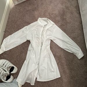 Ruched lace-up back shirt dress